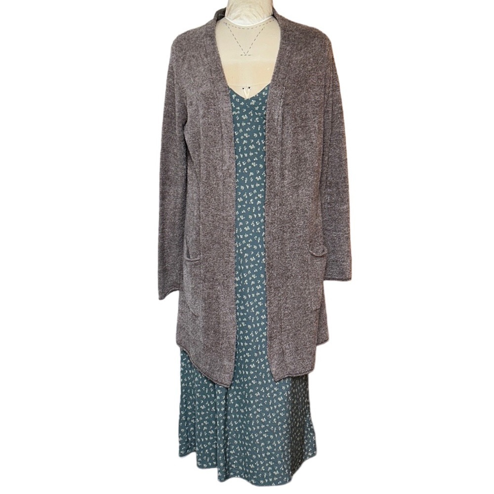 Barefoot Dreams Cozy Chic Lite‎ Long Open Cardigan in Heather Cocoa Taupe…